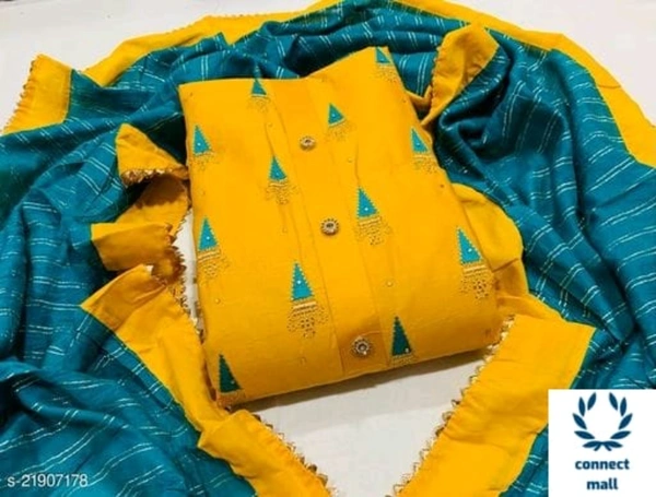 ALISHA Pretty Jam Cotton Fabric  Embroidered   UnStitched Salwar Suit With Banarasi Silk Fabric  Dupatta - Un Stitched, Yellow